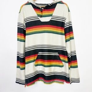 Y2K PACSUN Baja Pullover Hoodie Casual Fall Winter Striped White Black Rainbow M